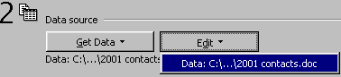 Data file is identified in Data Source area of Merge dialog box