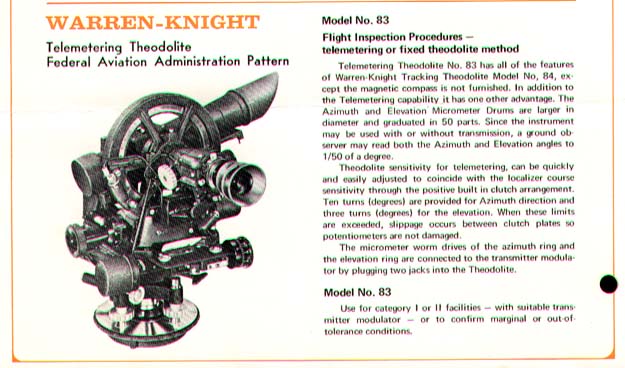 Scan of a Warren-Knight literature page with the Model 83 Telemetering Theodolite illustrated