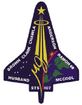 [ image of the STS-107 mission patch, listing the seven astronaut's 
names ]
