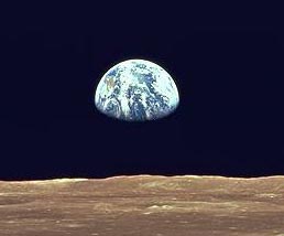 [ earthrise over lunar horizon, NASA, Apollo 11, 19 July 
1969 ]