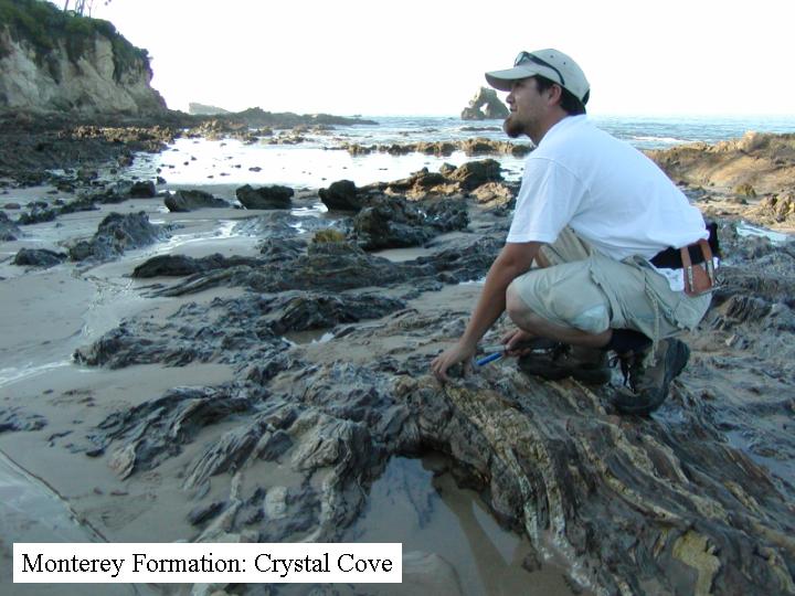 [ working on the sedimentary geology of the Monterey Formation in 
Crystal Cove State Park, Orange County, California ]